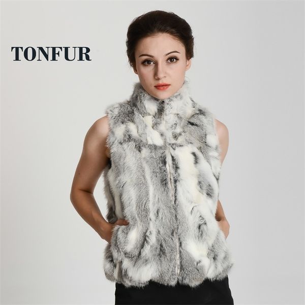 Frauen Vintage Echte Natürliche Kaninchenfellweste mit Reißverschluss auf der Vorderseite Klassischer Stil Fabrikverkauf Weibliche Drop Gilet HP400 210816