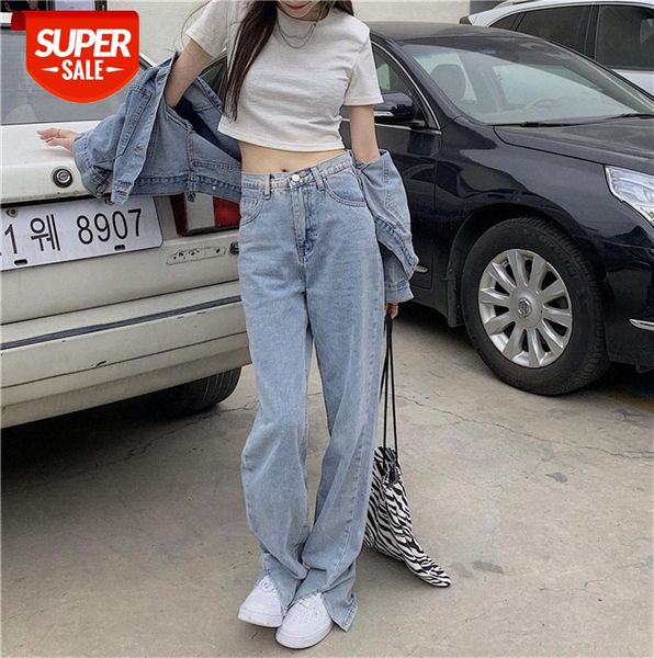 

ins loose all-match trousers open denim women #yn3g, Black;gray