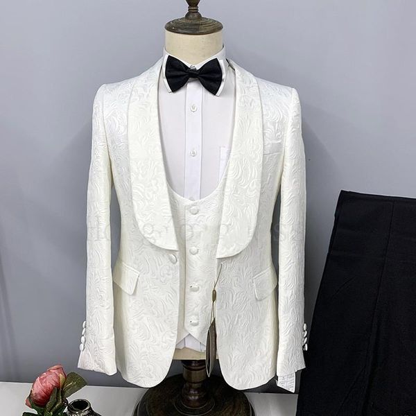 

men's suits & blazers 2021 men's 3 pieces white floral suit formal business shawl lapel slim fit tuxedo groomsmen for wedding (blaz, White;black