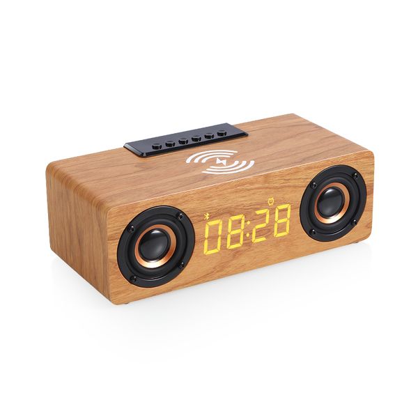 

k1 10w wooden protable speakers alarm clock stereo pc desksound post fm radio computer speaker support wireless quick charging