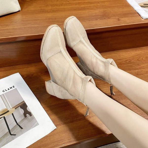 

boots 2021 summer shoes women breathable ladies mesh footwear zipper black beige sandals