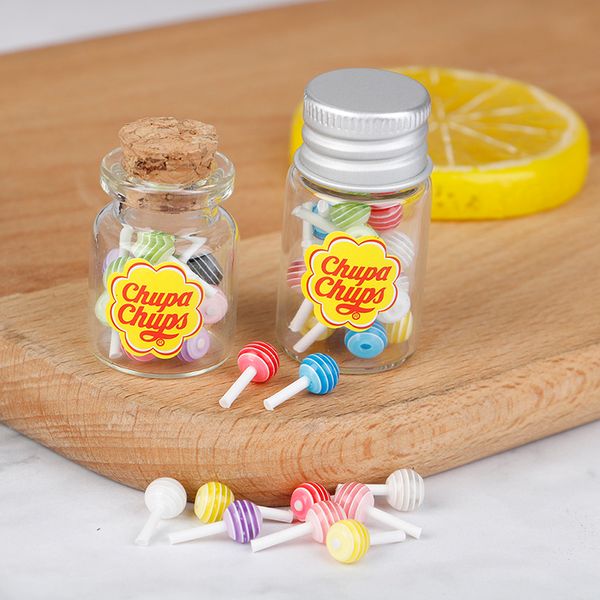 Neue 1/12 Miniatur Lebensmittel Dessert Zucker Mini Lutscher Mit Fall Halter Süßigkeiten Für Puppe Haus Küche Möbel Spielzeug Zubehör