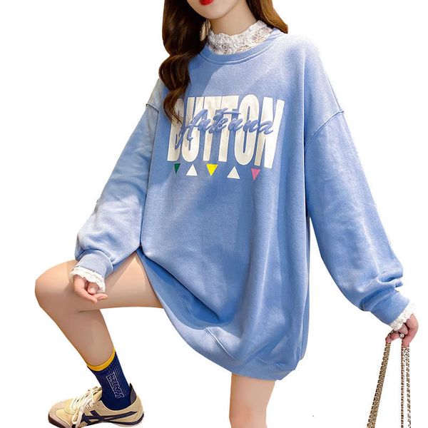

hoodies ladies jacket korean fake two-piece lace stitching loose autumn trendy sweater fashion, Black