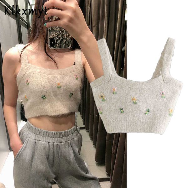 

klkxmyt za tank women fashion embroidery beaded cropped knitted vintage backless straps female camis chic s 210527, White