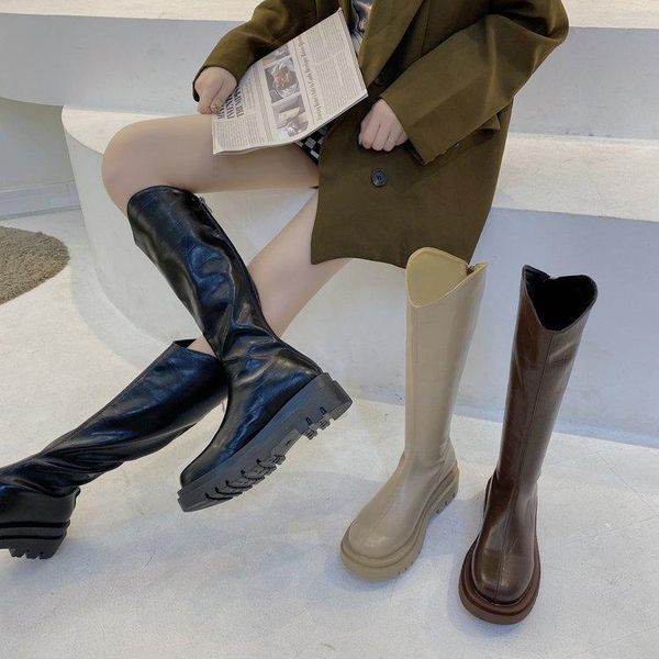 

boots women 2021 winter footwear shoes thigh high heels zipper luxury designer round toe clogs platform autu, Black