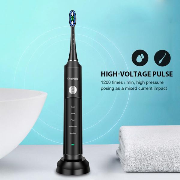 

o'bella 071b sonic electric toothbrush rechargeable oral brushes with 4 pcs dupont replacement heads gift hip smart