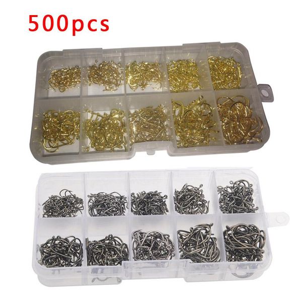 

500 pcs/lot mixed size 72a carbon steel fishing hook jig with hole tackle box carp hengelsport equipment hooks