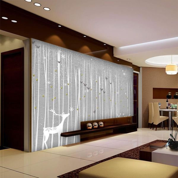 

wallpapers black and white woods elk birds abstract grey painting2m wide graffiti murals wallpaper elegant rustic style hand-painted