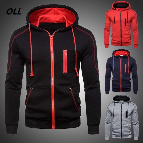 

hoodies for men fleece zipper male hood sweatshirts autumn winter casual coat sports fashion homem men's &, Black