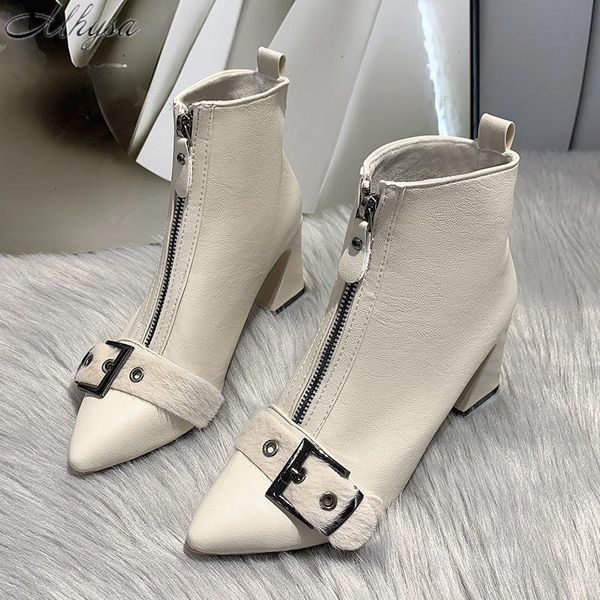 

boots 2021 autumn winter women's black stiletto ankle pointed front zipper high heel belt buckle mujer