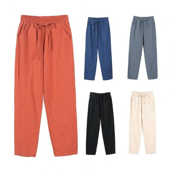 

women's pants & capris 2021 harem solid color pockets casual slacks women high waist drawstring trousers for sports hippie clothes, Black;white