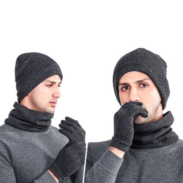

outdoor gift 3pcs knitted hat gloves scarf set for men winter soft warm hiking cap scarves sets hats, Black;white