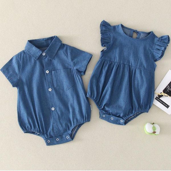 

summer baby boy girl clothes sleeveless rompers born sleeve cowboy jumpsuits, Blue