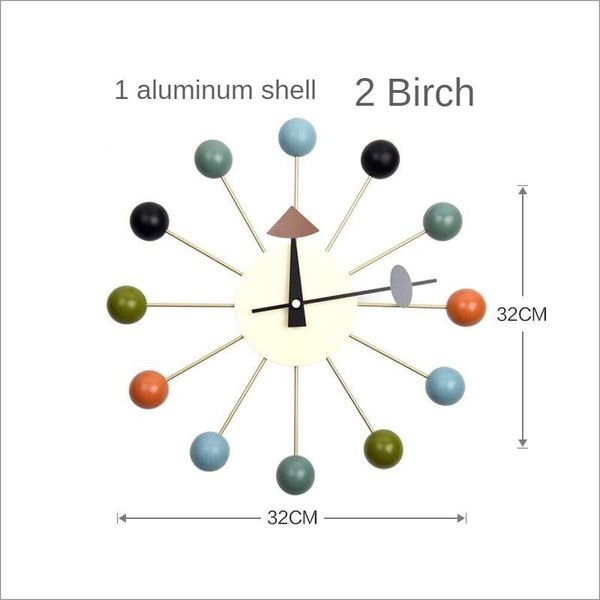 

wall clocks nordic creative clock small fresh color solid wood ball round living room porch decoration