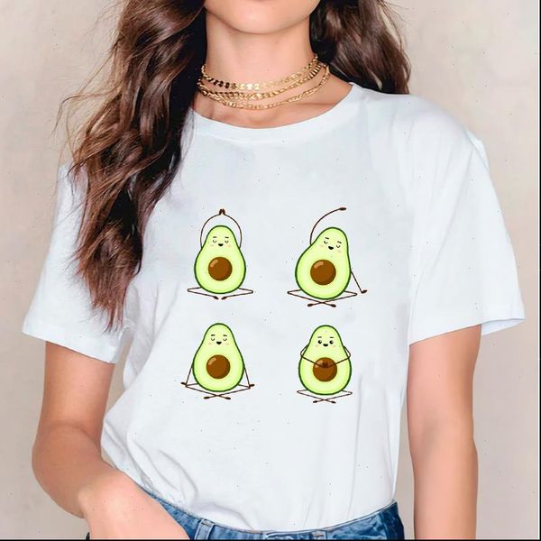 

avocado printing short sleeve graphic womens t shirts print tee, White
