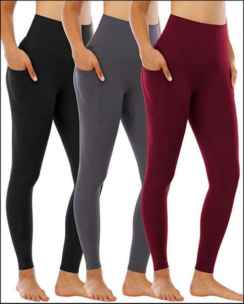 

women yoga pants with pockets high waist sports gym wear leggings elastic fitness lady overall full tights workout, Black;white