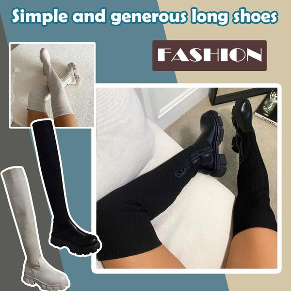 

boots for women winter&autumn long thick heel anti skid wool sock shoes breathable casual elasticity platform vulcanized, Black