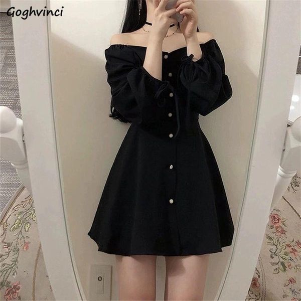 

long sleeve dress black slash neck single breasted lace-up fashion dresses plus size elegant female simple streetwear chic casual, Black;gray