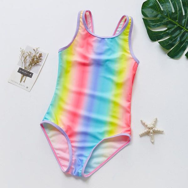 

est girls swimwear 8~16year swimsuit rainbow style children kids beach wear upf50+ st165 one-piece suits