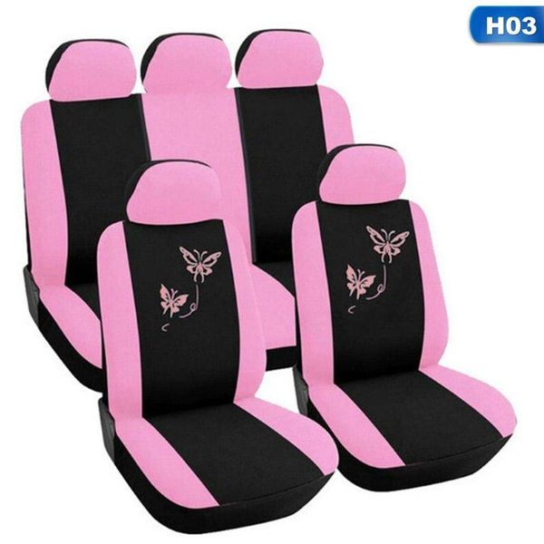 

9/4 pcs/set car seat cover universal automobiles cushion interior trim pink purple covers embroidery style