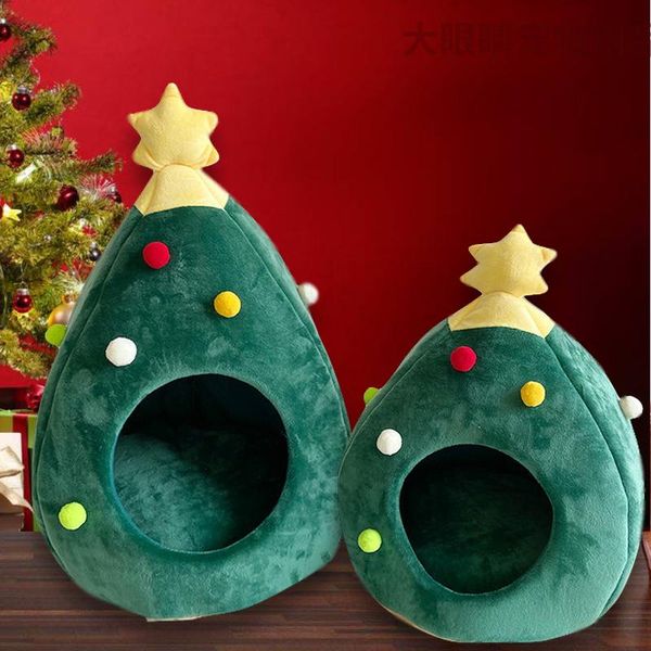 

christmas tree shape dog cat bed house soft nest pet winter warm cave tent accessories kennels & pens