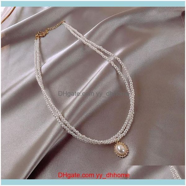 Ciondoli Jewelryfashion Bigiotteria Catena d'oro Collana di perle a due strati Collare Hombre Girocollo Collane per donne Ciondolo regalo per ragazze Dr