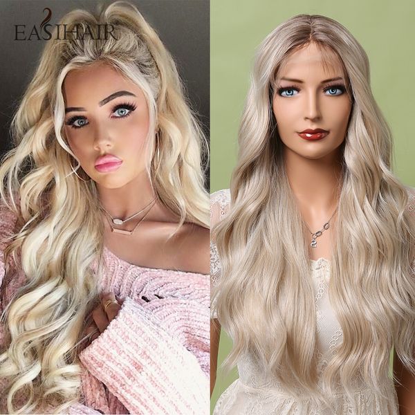 

costume accessories easihair long light brown lace front wigs synthetic natural hair lace frontal wigs for women cosplay wigs heat resistant, Silver