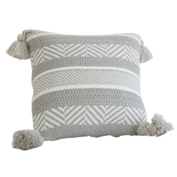 

pillow case knitted cushion cover gray stripe tassel design 100% cotton super soft sofa car nordic throw