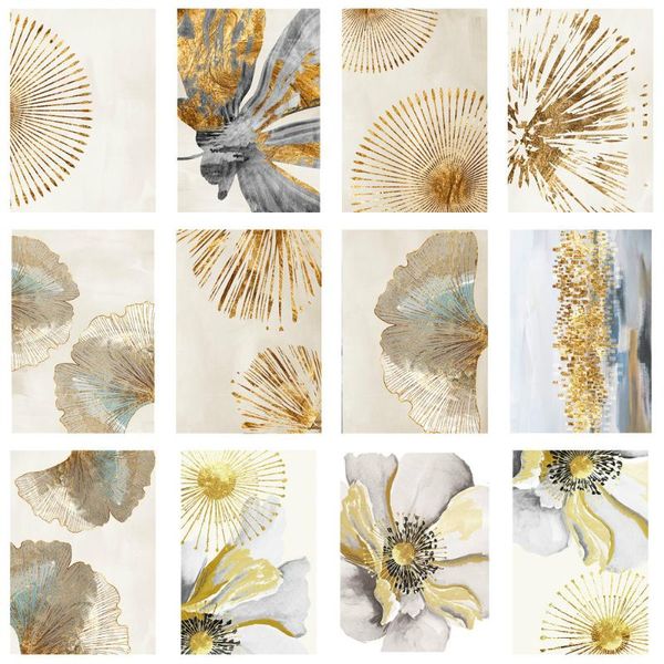 

paintings golden ginkgo flower painting abstract pattern wall art canvas living room decoration modern home decor print poster entrance