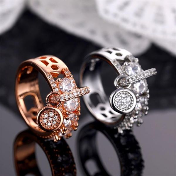 

wedding rings kisswife arrival vintage rose gold filled for women fashion jewelry luxury white zircon engagement ring, Slivery;golden