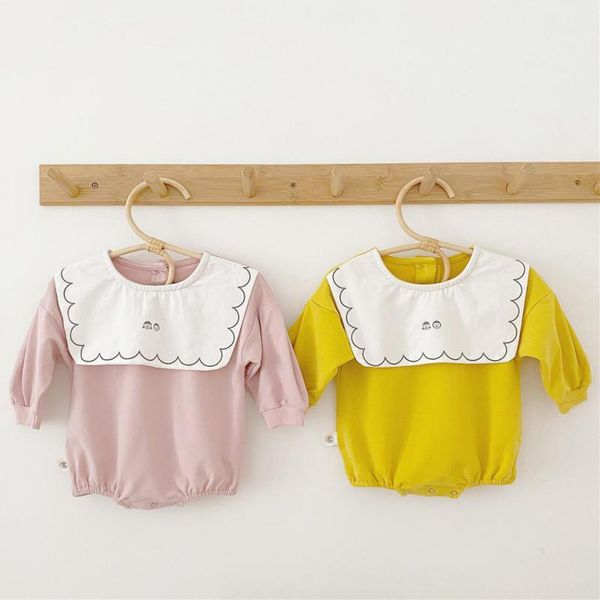 

autumn newborn navy collar boys and girls one piece jumpsuit long sleeve bodysuit lovely baby clothes 210413, White