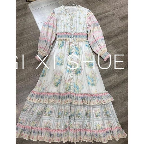 

casual dresses silk dress women's summer style long-sleeved retro printing bohemian vacation lotus leaf long 2021, Black;gray