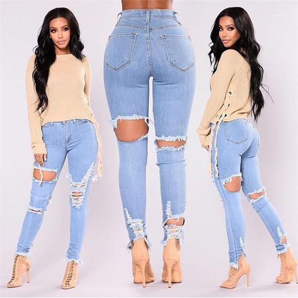 Jeans femininos comércio exterior on-line celebridade fina encaixe com buracos exportação borders boca boca skinny pants1