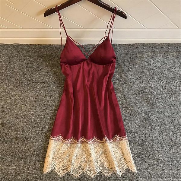 

fashion soft and comfortable women sleepwear padded v neck lace strappy underwear nightdress charming home, Black;red