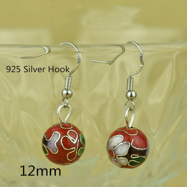 

colorful polished enamel filigree 12mm beaded charms earrings 925 silver ear hook cloisonne eardrop jewelry dangle accessories women gift, Golden