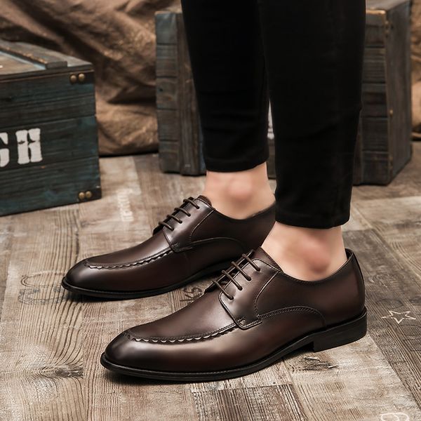 

2021 summer casual lace up leather sho men's trend formal, Black