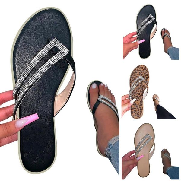 

rhinestone casual flats slipper for woman non-slip breathable women's summer footwear crystal mixed colors shoes slippers, Black