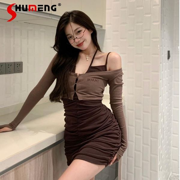 

casual dresses 2021 summer strapless pleated sling bodycon bandage short dress women midi party vestidos shirtstwo-piece set, Black;gray