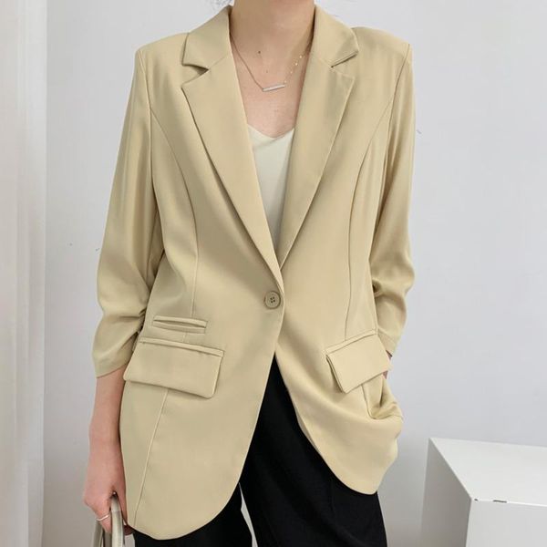 

women's suits & blazers [ewq] korea chic simple trend women solid color lapel single button loose fashion green long-sleeved blazer aut, White;black