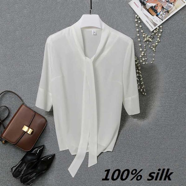 

women's blouses & shirts pure silk white blouse bow