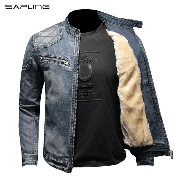 

men's jackets -30 degrees winter denim jacket solid color stand collar thickened with velvety slim retro long-sleeved mens, Black;brown