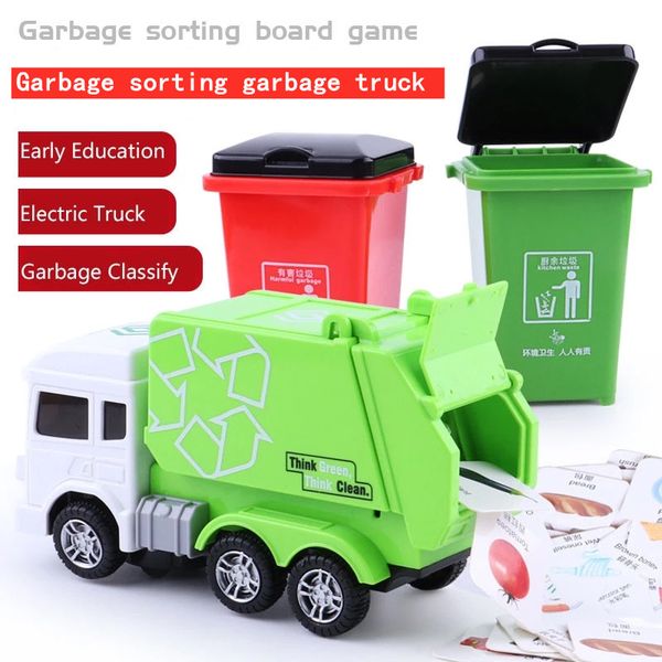 

garbage trailer rubbish truck city sanitation vehicle engineering car with flash light door open building blocks bricks kid gift