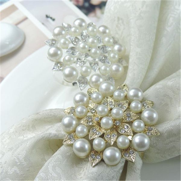 

napkin rings 12 pieces of wholesale el banquet high-end atmosphere multilayer rhinestone buckle silver pearl ring cloth
