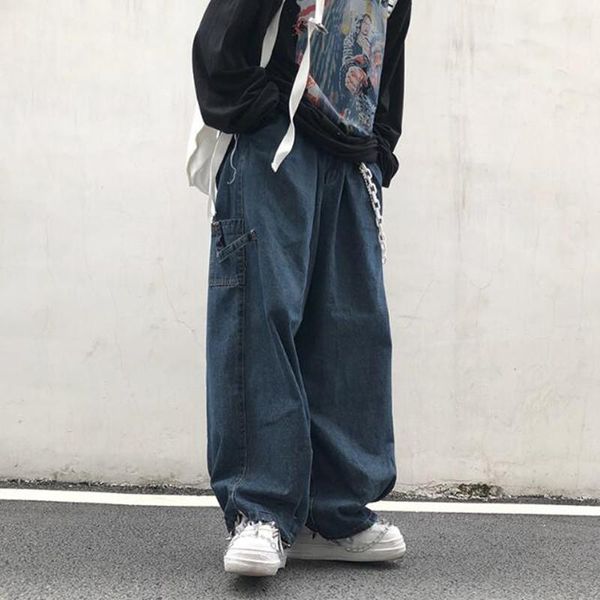

men's jeans fashion wide-leg pants male straight loose baggy denim, Blue