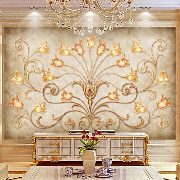 

wallpapers custom po wallpaper european style 3d stereo golden tulip flowers mural living room tv bedroom home decor papel de parede 3 d