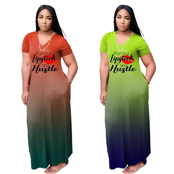 

plus size dress women wholesale tie dye casual elegant party outfits letter print summer maxi dresses for drop 211106, Black