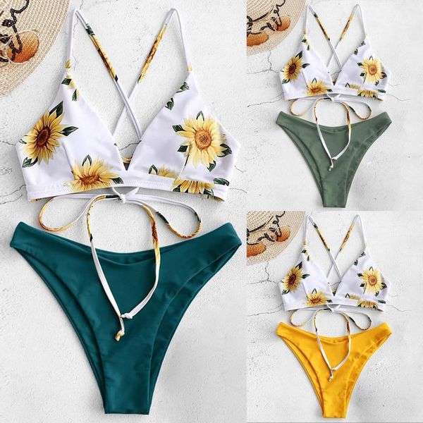

one-piece suits women summer fashion two piece push up tankini sets plus size beachwear swimsuit bikini sunflower print high waist