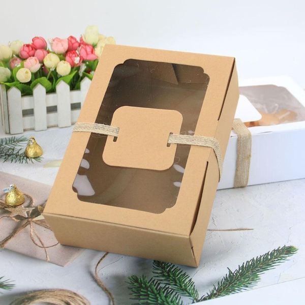 Confezione regalo 12 pezzi di carta kraft scatola di caramelle bomboniera finestra trasparente in PVC biscotti dolcetti scatole decorazioni per feste di Natale di nozze anno