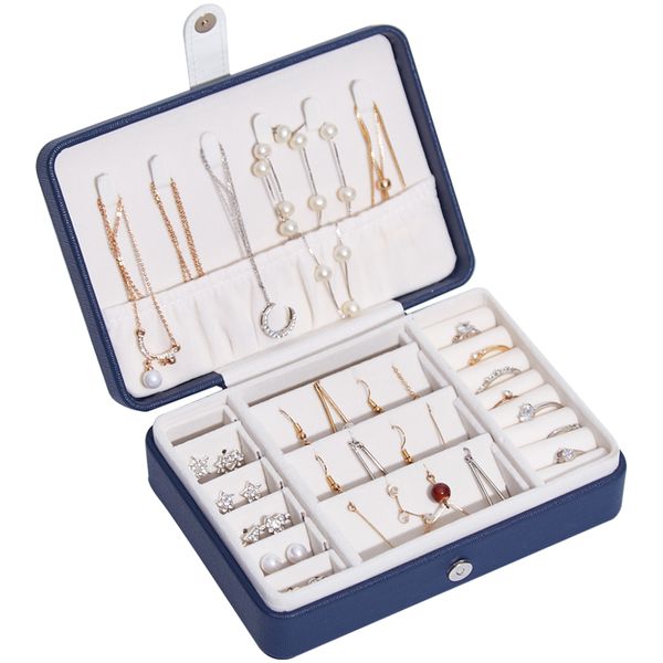 

new earrings storage box eourean style jewelry box portable jewelry casket jewelry box stud earrings bag leather, Black;white