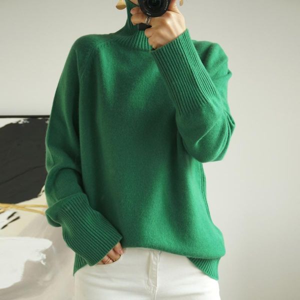 

women's sweaters koijinsky 2021 autumn winter high neck pullover sweater thickened loose pure cotton, White;black